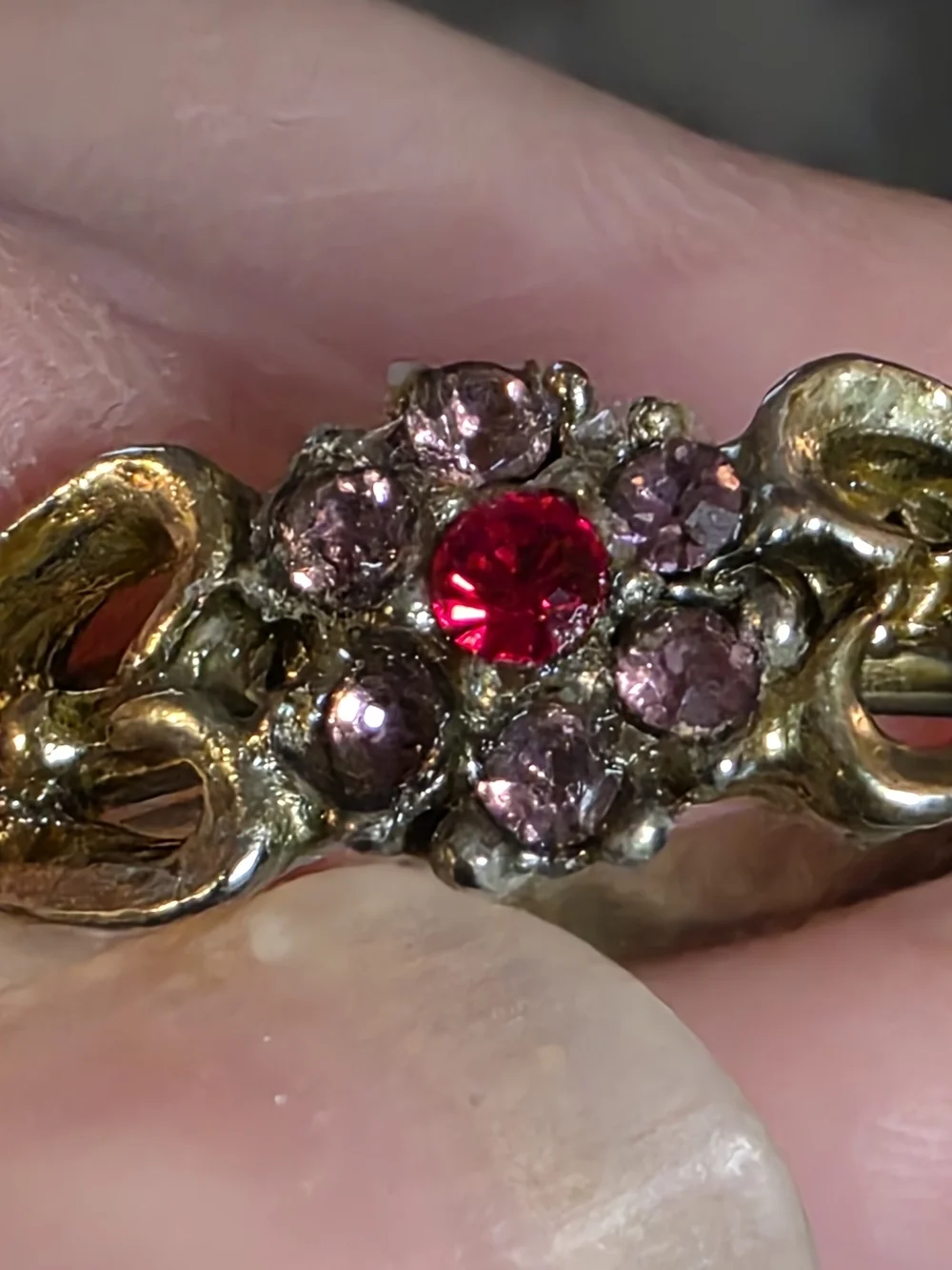 Vintage Made With Genuine Swarovski Crystal Floral Ring Pink Red Size 6.5